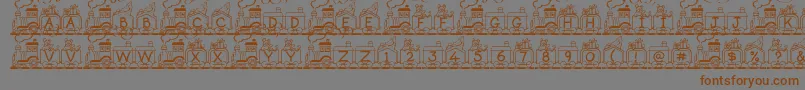 Weitere Informationen zur ToyTrain-Schriftart ToyTrain-Schriftart – Braune Schriften auf grauem Hintergrund
