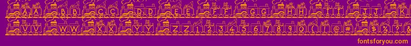 ToyTrain-Schriftart – Orangefarbene Schriften auf violettem Hintergrund
