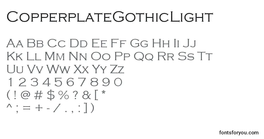 Czcionka CopperplateGothicLight – alfabet, cyfry, specjalne znaki