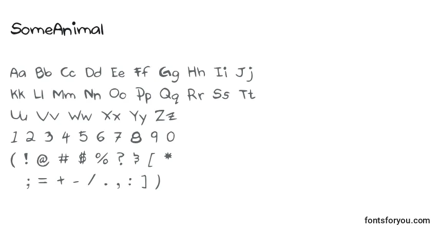 A fonte SomeAnimal – alfabeto, números, caracteres especiais