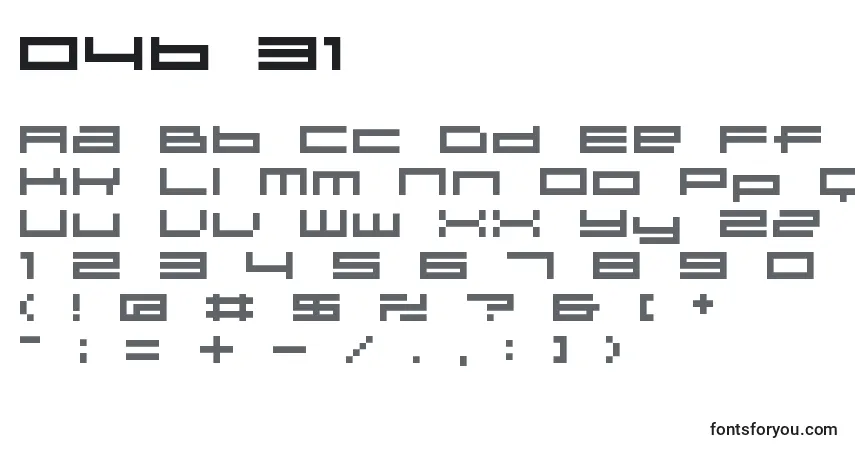 Czcionka 04b 31  – alfabet, cyfry, specjalne znaki