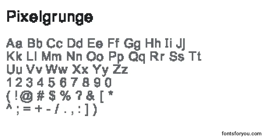 Шрифт Pixelgrunge – алфавит, цифры, специальные символы