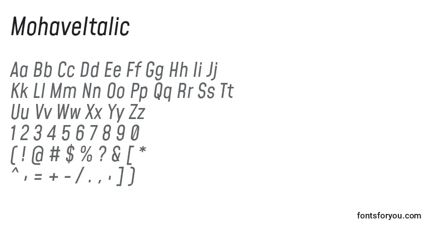 Шрифт MohaveItalic (102679) – алфавит, цифры, специальные символы