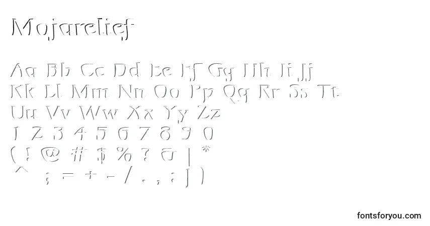 A fonte Mojarelief – alfabeto, números, caracteres especiais
