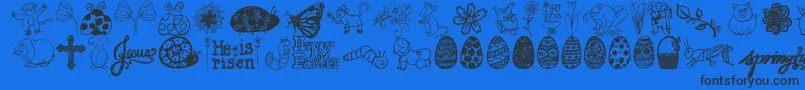 Fonte Jandaspringdoodles – fontes pretas em um fundo azul