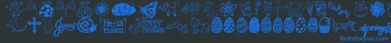 フォントJandaspringdoodles – 黒い背景に青い文字