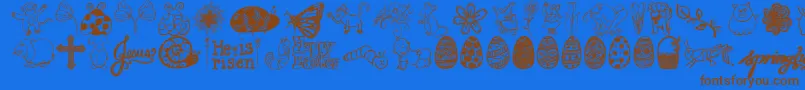 フォントJandaspringdoodles – 茶色の文字が青い背景にあります。