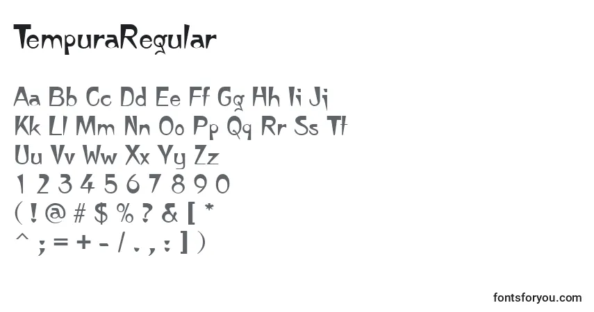 A fonte TempuraRegular – alfabeto, números, caracteres especiais