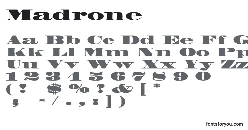 A fonte Madrone – alfabeto, números, caracteres especiais