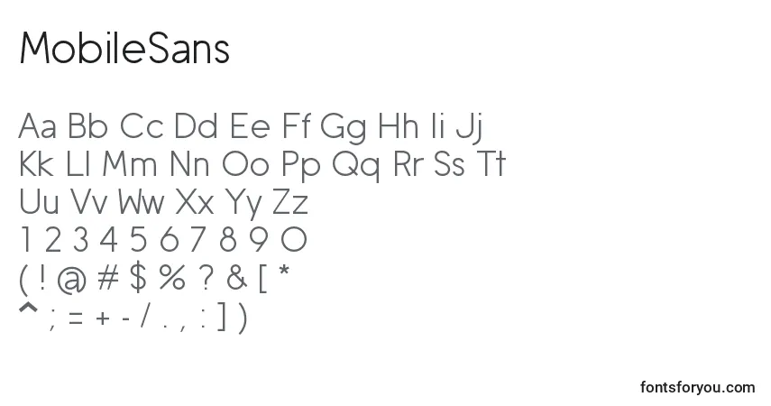 A fonte MobileSans – alfabeto, números, caracteres especiais