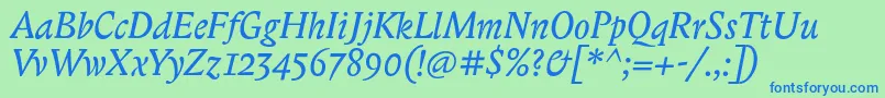 フォントBiblonitcItalic – 青い文字は緑の背景です。