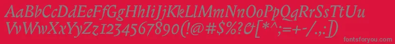 BiblonitcItalic-Schriftart – Graue Schriften auf rotem Hintergrund
