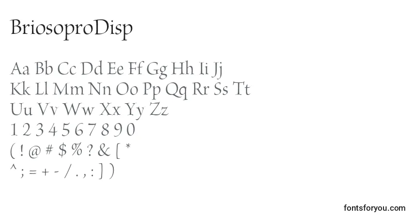 Czcionka BriosoproDisp – alfabet, cyfry, specjalne znaki