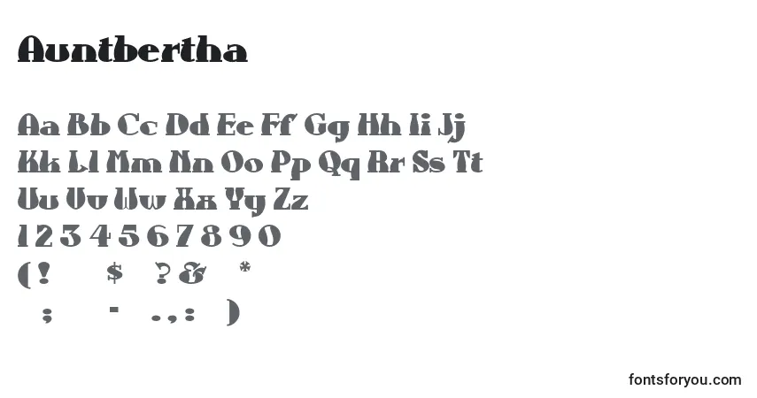 A fonte Auntbertha – alfabeto, números, caracteres especiais