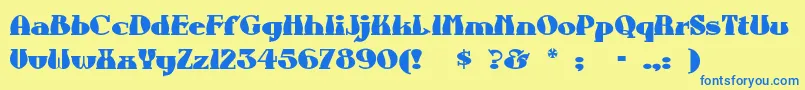 フォントAuntbertha – 青い文字が黄色の背景にあります。