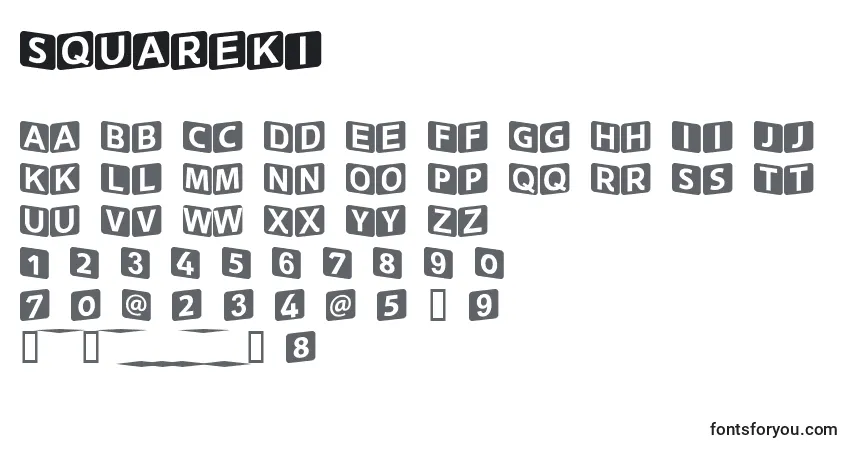 Czcionka Squareki – alfabet, cyfry, specjalne znaki