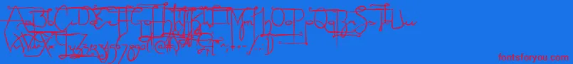 Sculptorshand-Schriftart – Rote Schriften auf blauem Hintergrund