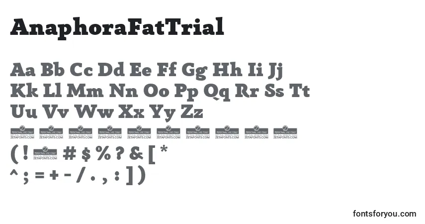 Czcionka AnaphoraFatTrial – alfabet, cyfry, specjalne znaki
