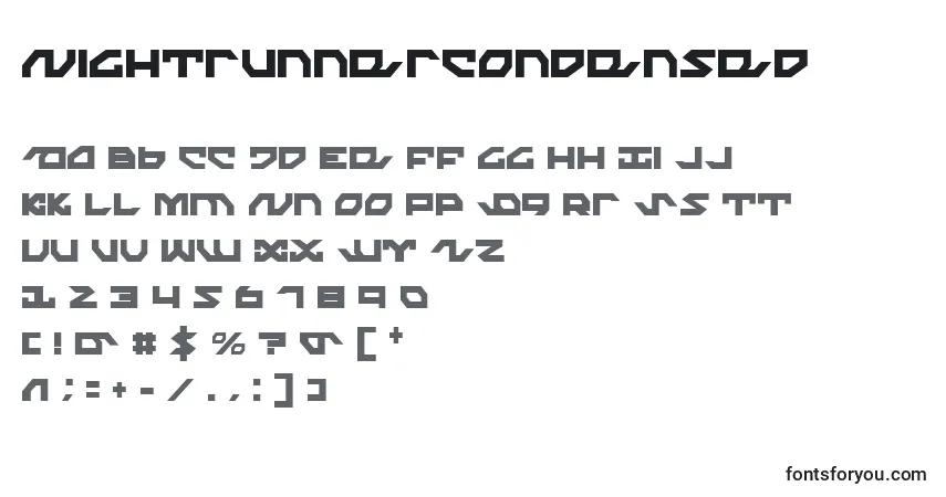 A fonte NightrunnerCondensed – alfabeto, números, caracteres especiais