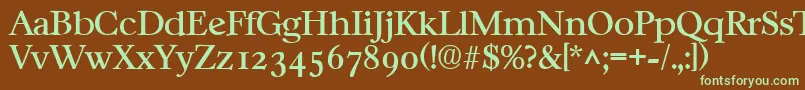 フォントCasablancaRegular – 緑色の文字が茶色の背景にあります。