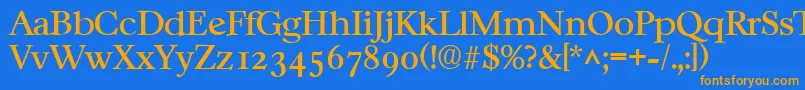 フォントCasablancaRegular – オレンジ色の文字が青い背景にあります。