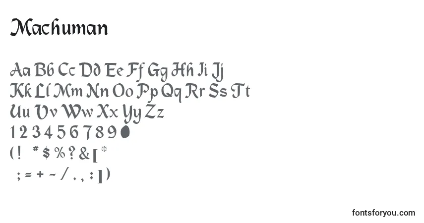 Schriftart Machuman – Alphabet, Zahlen, spezielle Symbole