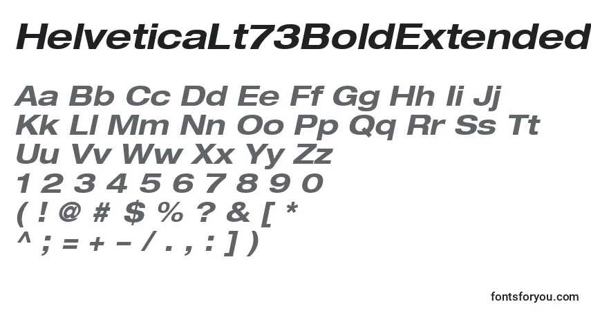 A fonte HelveticaLt73BoldExtendedOblique – alfabeto, números, caracteres especiais