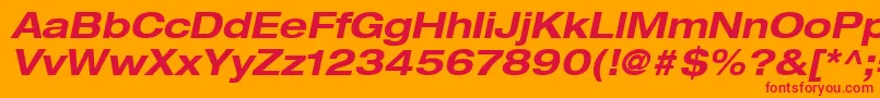 HelveticaLt73BoldExtendedOblique-Schriftart – Rote Schriften auf orangefarbenem Hintergrund