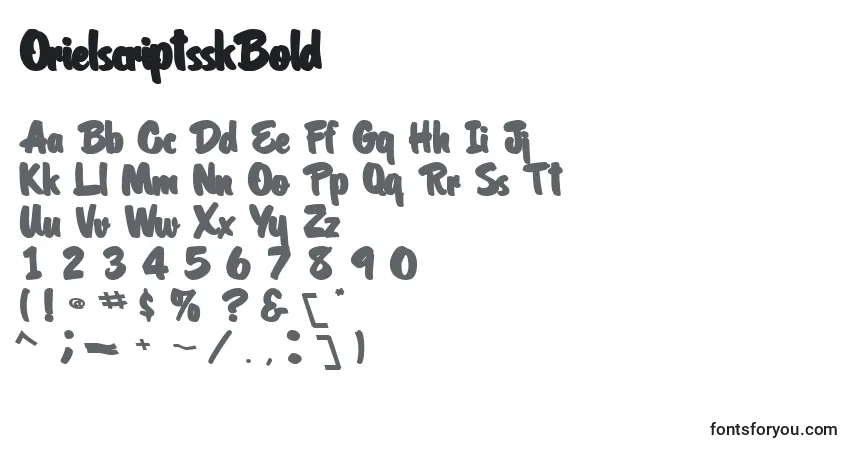 Czcionka OrielscriptsskBold – alfabet, cyfry, specjalne znaki