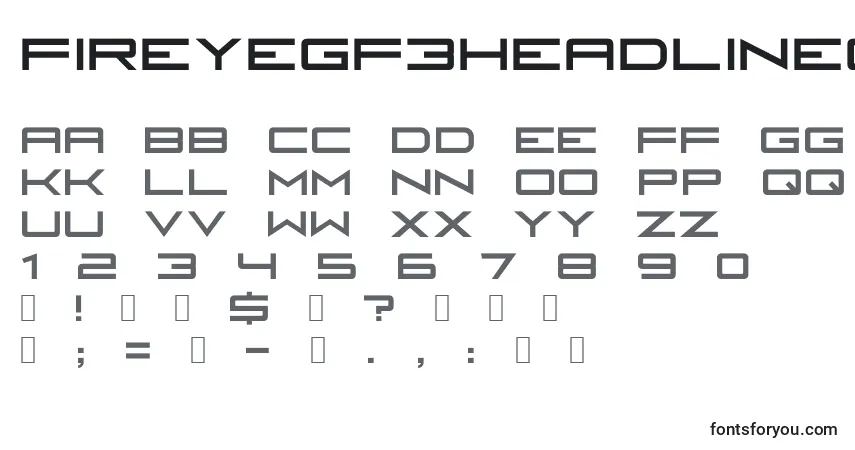 Fireyegf3HeadlineCondensed-fontti – aakkoset, numerot, erikoismerkit