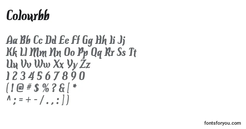 Czcionka Colourbb – alfabet, cyfry, specjalne znaki