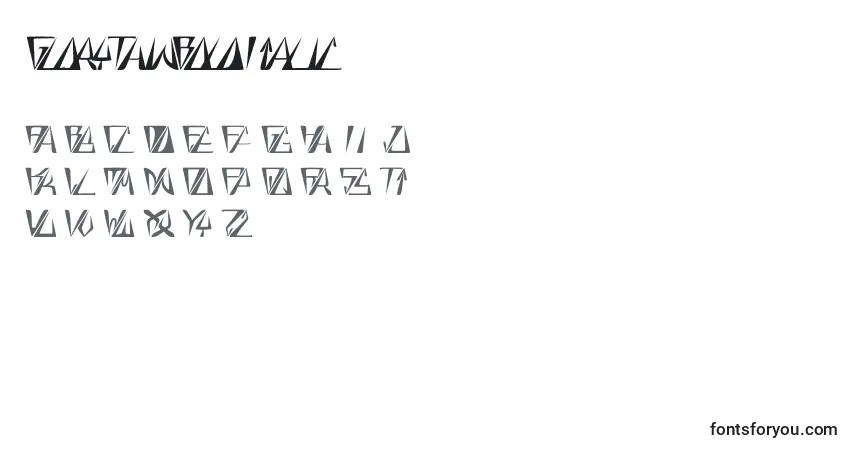 Schriftart GloryThinBoldItalic – Alphabet, Zahlen, spezielle Symbole