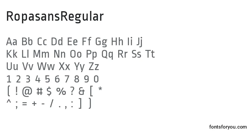 Schriftart RopasansRegular – Alphabet, Zahlen, spezielle Symbole