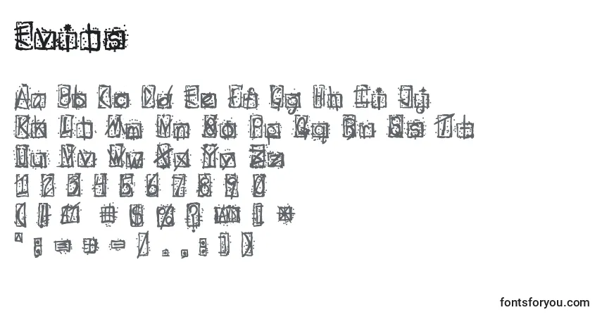 Czcionka Evils – alfabet, cyfry, specjalne znaki