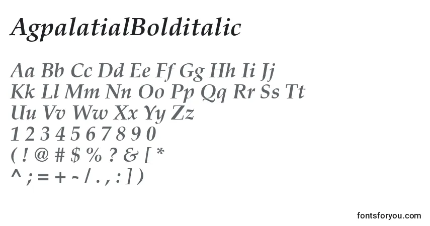 Schriftart AgpalatialBolditalic – Alphabet, Zahlen, spezielle Symbole