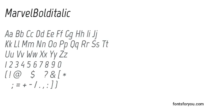 Шрифт MarvelBolditalic – алфавит, цифры, специальные символы
