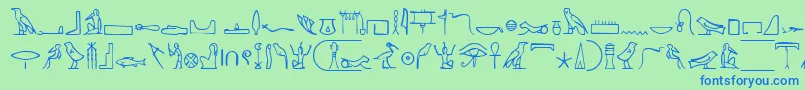 NahktHieroglyphs-fontti – siniset fontit vihreällä taustalla