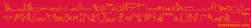 NahktHieroglyphs-Schriftart – Orangefarbene Schriften auf rotem Hintergrund