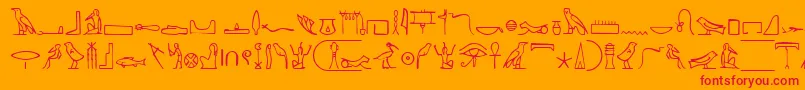 NahktHieroglyphs-Schriftart – Rote Schriften auf orangefarbenem Hintergrund