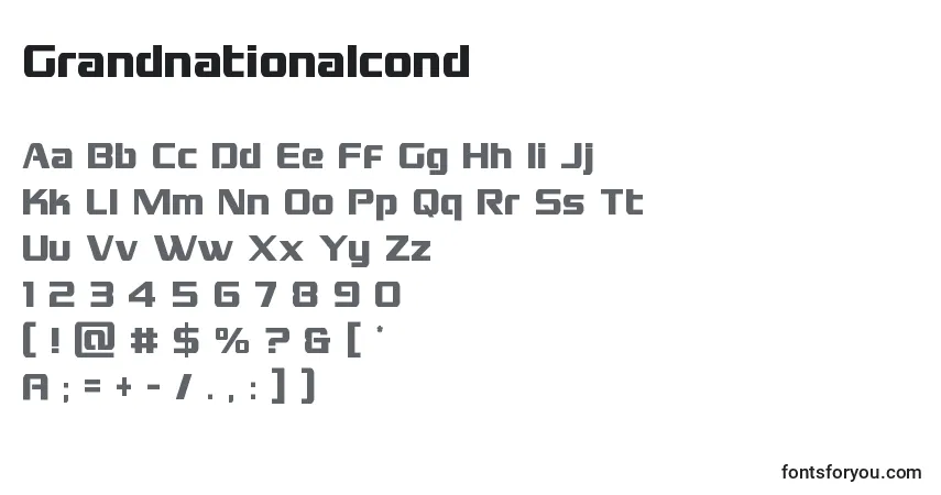 Schriftart Grandnationalcond – Alphabet, Zahlen, spezielle Symbole