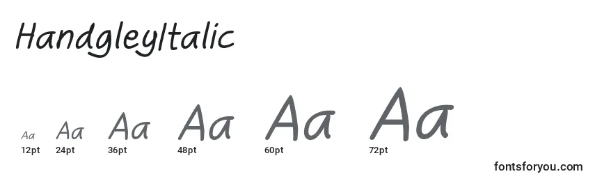 Размеры шрифта HandgleyItalic