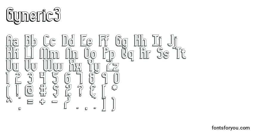 A fonte Gyneric3 – alfabeto, números, caracteres especiais