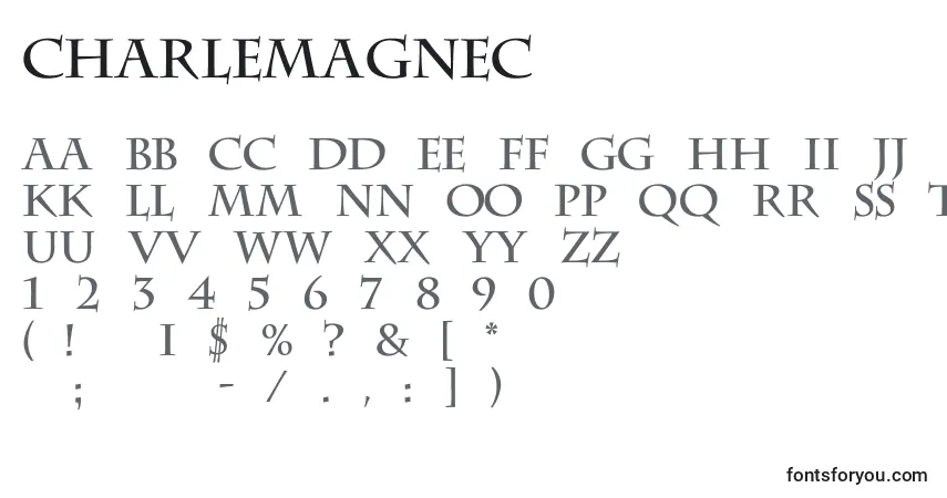 Charlemagnec-fontti – aakkoset, numerot, erikoismerkit