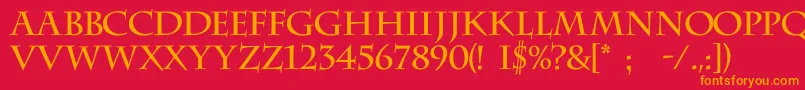 フォントCharlemagnec – 赤い背景にオレンジの文字