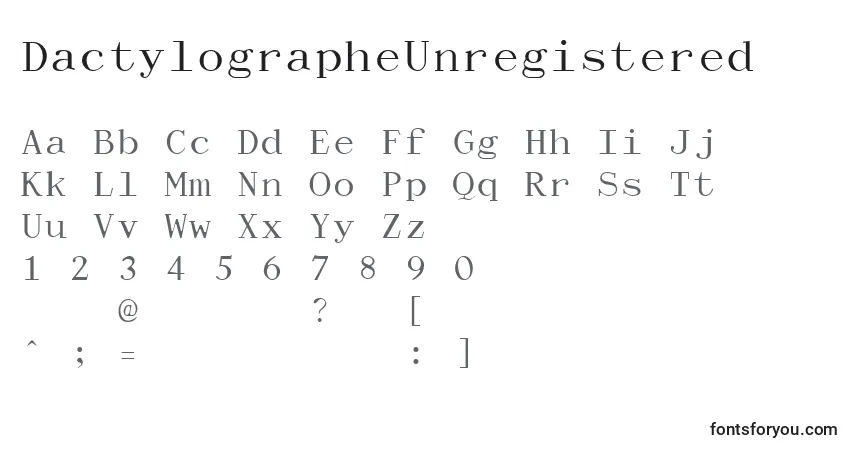 A fonte DactylographeUnregistered – alfabeto, números, caracteres especiais