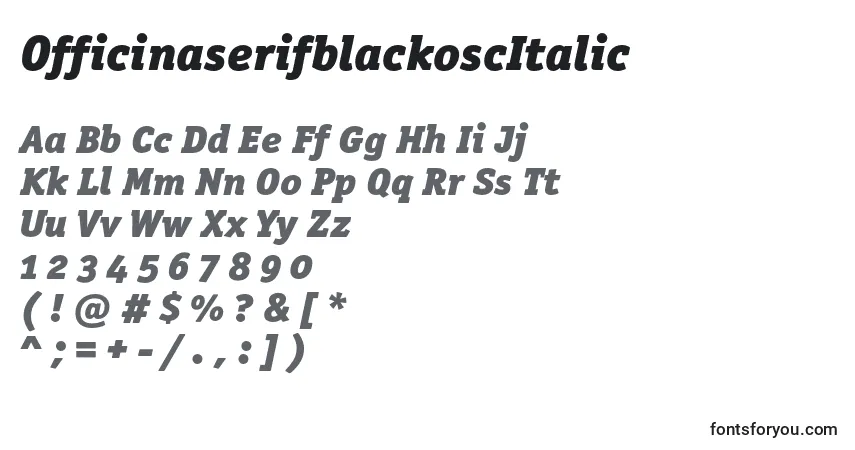 A fonte OfficinaserifblackoscItalic – alfabeto, números, caracteres especiais