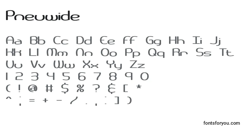 Czcionka Pneuwide – alfabet, cyfry, specjalne znaki
