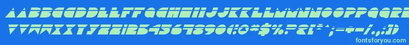 フォントDiscoDeckLaserItalic – 青い背景に緑のフォント