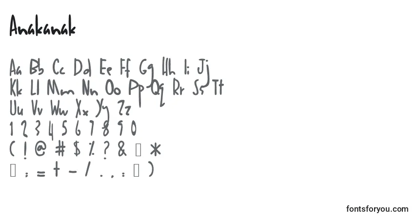Czcionka Anakanak – alfabet, cyfry, specjalne znaki