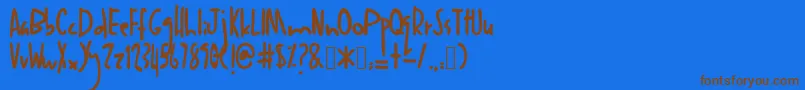 フォントAnakanak – 茶色の文字が青い背景にあります。